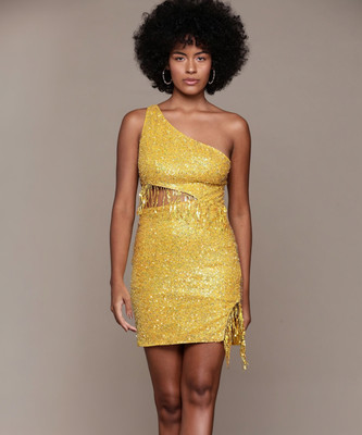 bebe Women Bodycon Yellow Mini/Short Dress