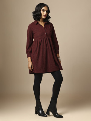 CHEMISTRY Women A-line Maroon Above Knee/Mid Thigh Length Dress