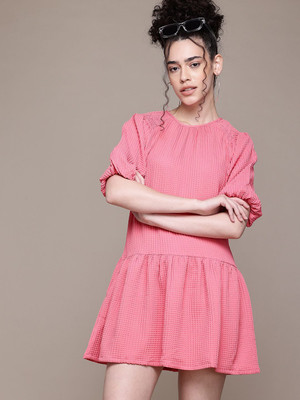 The Indian Garage Co. -Freehand Women Tiered Pink Mini/Short Dress
