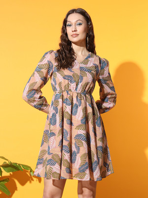 Moda Rapido Women Fit and Flare Multicolor Below Knee Dress