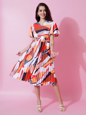 ZWERLON Women A-line Multicolor Midi/Calf Length Dress