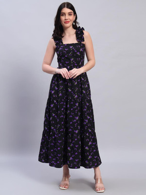 LEETOS Women Fit and Flare Black Ankle Length Dress
