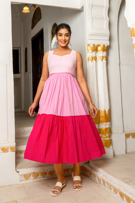 gayraa Women Ethnic Dress Pink Midi/Calf Length Dress