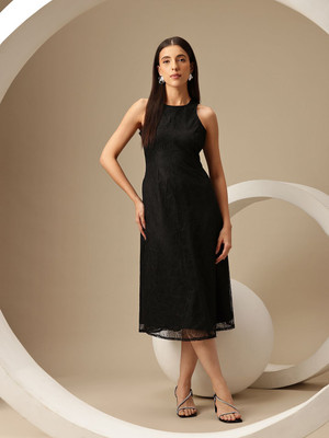 CHEMISTRY Women A-line Black Midi/Calf Length Dress