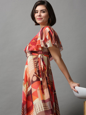 SHOWOFFFF Women A-line Multicolor Midi/Calf Length Dress