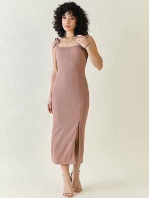 AAYU Women Bodycon Beige Maxi/Full Length Dress