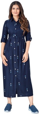 Shubhangini Fashion Women Maxi Dark Blue, White Dress