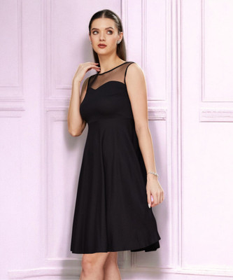 Miss Chase Women Skater Black Mini/Short Dress