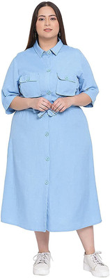 ZIBHI Women Maxi Light Blue Midi/Calf Length Dress