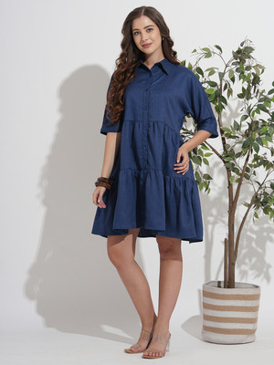 Dressberry Women Tiered Blue Above Knee/Mid Thigh Length Dress