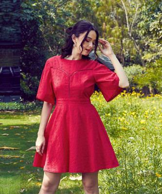 SASSAFRAS Women Fit and Flare Red Above Knee/Mid Thigh Length Dress