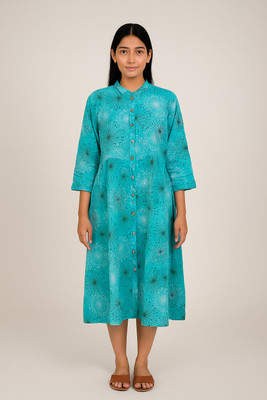 Clad in Fab Women High Low Light Blue Midi/Calf Length Dress