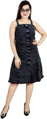 JayOviraHouse Women A-line Dark Blue Knee Length Dress