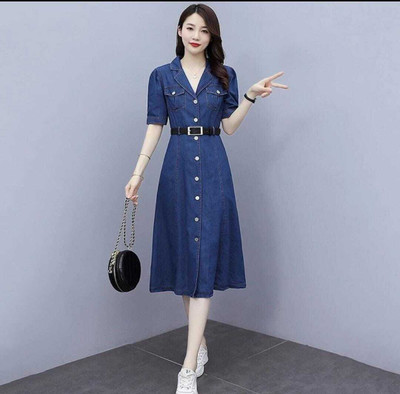 RKK Collection Women Fit and Flare Blue Midi/Calf Length Dress
