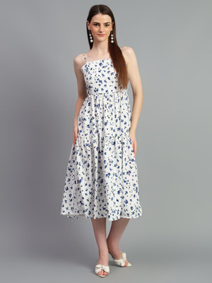 KOTTY Women Fit and Flare Multicolor Midi/Calf Length Dress