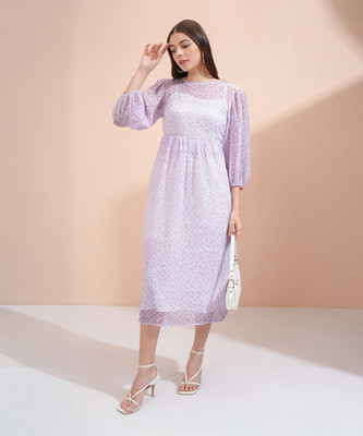 Tokyo Talkies Women Fit and Flare Purple Midi/Calf Length Dress