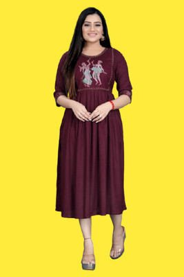 DICHIKA enterprise Women Fit and Flare Maroon Midi/Calf Length Dress
