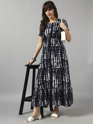 Raiyani Enterprise Women Fit and Flare Black Maxi/Full Length Dress