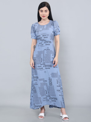 O Madam Women Maxi Light Blue, Black Full Length Dress