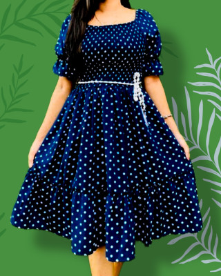 BuyUniqueFashion Women Fit and Flare Dark Blue Below Knee Dress