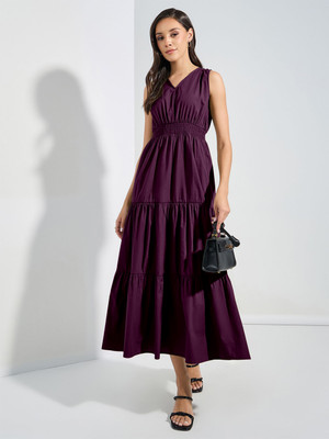 Raiyani Enterprise Women Fit and Flare Purple Maxi/Full Length Dress