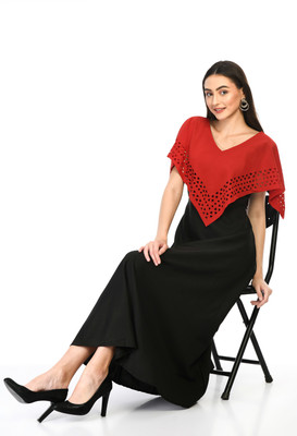 OCEANISTA Women Maxi Black, Red Full Length Dress