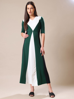 PURVAJA Women Maxi Green Ankle Length Dress