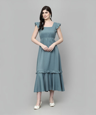 AAYU Women Maxi Light Green Midi/Calf Length Dress