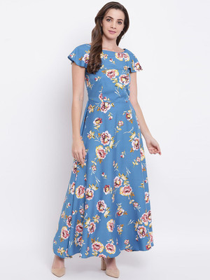 Mast & Harbour Women A-line Blue Maxi/Full Length Dress