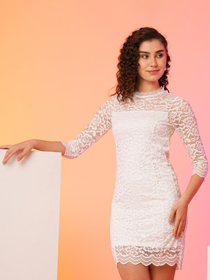 Globus Women Bodycon White Above Knee/Mid Thigh Length Dress