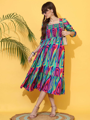 Seek By Sheetal Women Fit and Flare Multicolor Below Knee Dress