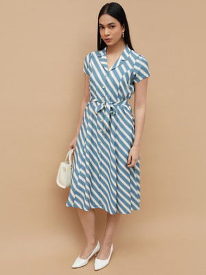 CODE by Lifestyle Women Shirt Blue, White Midi/Calf Length Dress