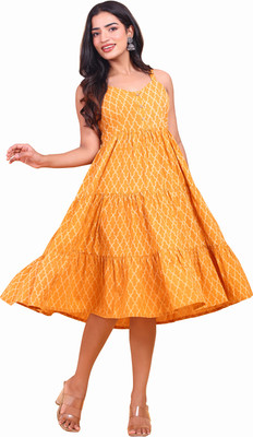 RAISHREE Women Fit and Flare Yellow Midi/Calf Length Dress
