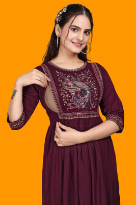 DICHIKA Fashion Women Fit and Flare Maroon Midi/Calf Length Dress