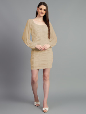 KOTTY Women Sheath Brown Above Knee/Mid Thigh Length Dress