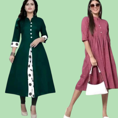 Suhani Fashionqq Women A-line Green, Maroon Maxi/Full Length Dress