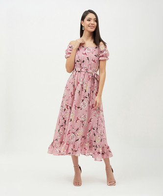 HARPA Women A-line Pink Midi/Calf Length Dress