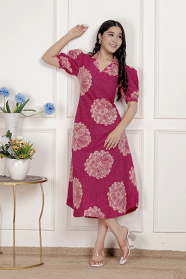 Doriyaan Women A-line Pink Midi/Calf Length Dress