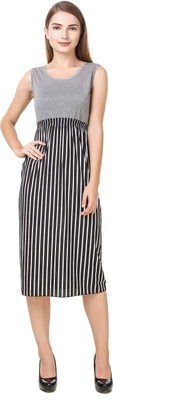 Fashion Products Women Gathered Grey, Black, White Midi/Calf Length Dress