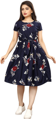 FashhionWorld Women Fit and Flare Multicolor Knee Length Dress