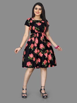 Khushi Fab Women A-line Black Knee Length Dress