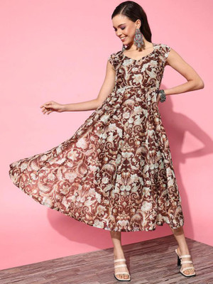 Shae by SASSAFRAS Women Maxi Brown Midi/Calf Length Dress