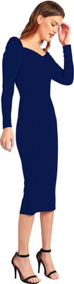Babisaa Women Bodycon Blue Below Knee Dress