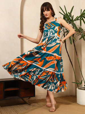 amar fashion Women Fit and Flare Green Knee Length Dress