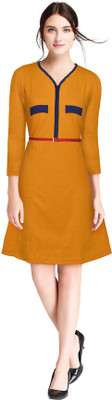 Siyoraa Women Fit and Flare Yellow Knee Length Dress