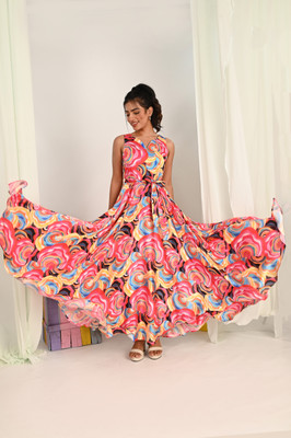 KIZI Women A-line Multicolor Ankle Length Dress