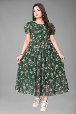 OZEX Women A-line Multicolor Maxi/Full Length Dress