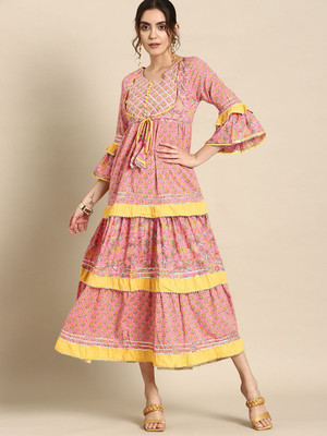 all about you Women A-line Pink Midi/Calf Length Dress