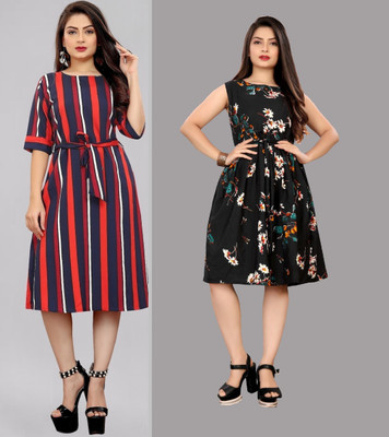 maruti fab Women Fit and Flare Red Knee Length Dress