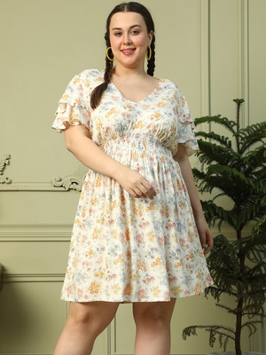 OXOLLOXO Women Fit and Flare White Above Knee/Mid Thigh Length Dress